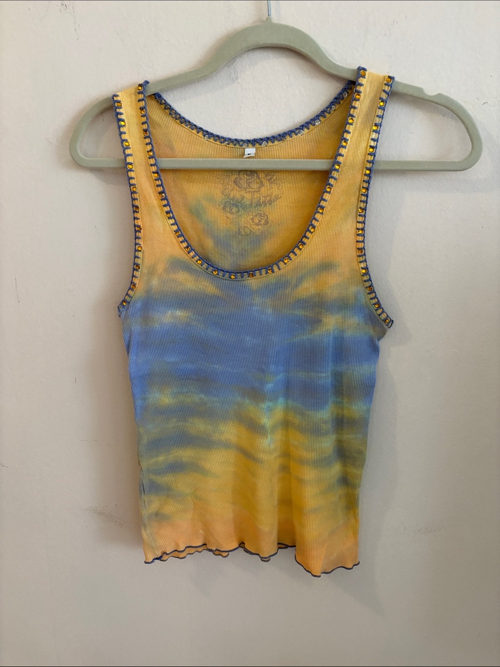 Tie-Dye Yellow & Blue Ribbed Tank Top - Women